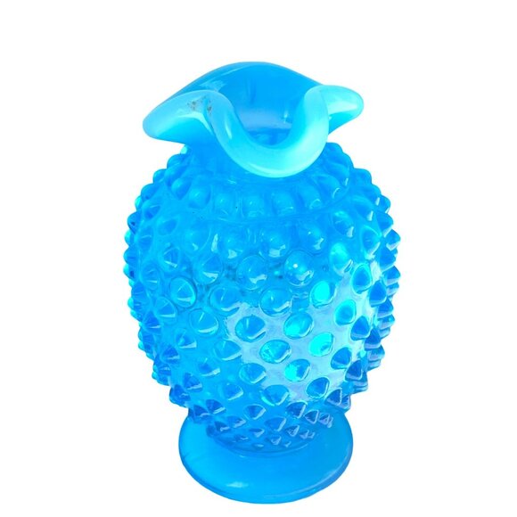 Fenton Vintage Blue Hobnail Opalescent Glass Vase Retro Art Deco Style Decorativ - Picture 2 of 9